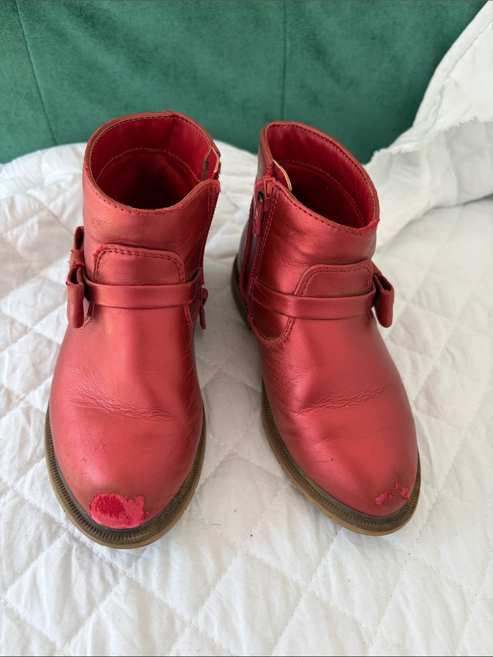 Cat & Jack Red Girls' Ankle Boots with Side Buckle
